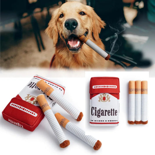 Funny Interactive Plush Dog Toy – Cigarette Box Design Giggle Chew Toy for Pets